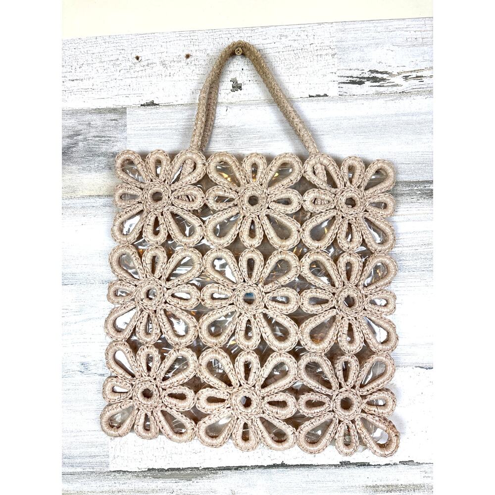 Marchioness Vintage Beige Floral Japanese Crochet Woven Handle Bag Boho